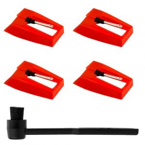 4pcs Aiguille Tourne Disque et Brosse de Nettoyage, Saphir Platine Vinyle Diamant Platine Vinyle Stylet Aiguille Accessoires pour Crosley Victrola ION Tourne Disque LP Phonographe (Rouge) (Jenniy, neuf)