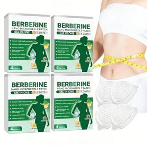 Lot de 4 pansements minceur &agrave; la berb&eacute;rine pour hommes, Moringa X Berb&eacute;rine pour perdre du poids, patchs minceurs 6 en 1, m&eacute;tabolisme et sant&eacute; pour les types de peau (riyise, neuf)