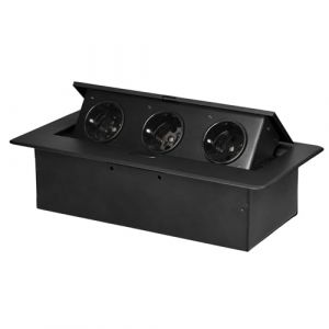 Miratic Bloc Prise Encastrable Plan de Travail avec Bord Plat et 3 Prises Schuko Multiprise Bureau adaptée à la Norme Allemande Bloc Prise Escamotable (Schuko) (Noir) (Vermann, neuf)
