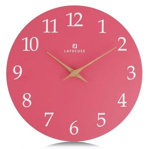 Lafocuse 30cm Horloge Murale Rose Bois Silencieuse, Design Moderne Pendule Murale Facile à Lire, sans Tic Tac Décoration pour Salon Cuisine Chambre Bureau (QuareBest, neuf)