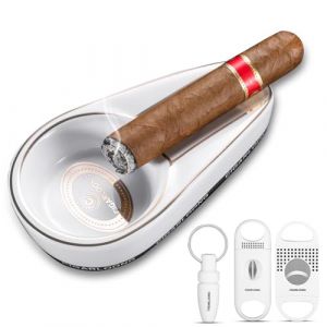 Cendrier &agrave; cigares en c&eacute;ramique avec coupe-cigare en V, guillotine &agrave; double lame et foret tranchant, cendrier incassable pour l'ext&eacute;rieur et l'int&eacute;rieur (Blanc) (Cigarking, neuf)