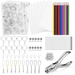 Pmueuff 183 Pi&egrave;ces Plastique Fou Kit,Feuille Plastique Fou Kit, Papier Fou Thermor&eacute;tractable avec Porte Cl&eacute;, Crayons, Perforateur, con Crayons pour Bricolages (MahovGGWP ou, neuf)