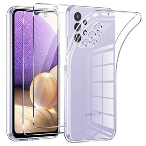 Phoona Coque pour Samsung Galaxy A32 4G avec 2 Pièces Protection Écran en Verre Trempé,Ultra Transparente Silicone en Gel TPU Souple pour Samsung A32 4G Couqe,Antichoc Anti-Jaune Etui Bumper (Kohl Florian, neuf)