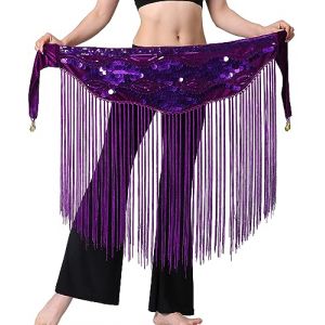 FEOYA Ceinture Danse Femmes Belly Dance Ceinture Tassel à Paillettes Echarpe de Danse Orientale à Sequin Costume Déguisement B1 (PYOUEU, neuf)