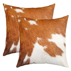 Cuir Vache Taie d'oreiller 45x45cm Cuir Vache Ferme Western Village Animaux Sauvages Animaux Housse Coussin pour Maison Le Salon Taie Oreiller R&eacute;versible Blanc Brun Lot De 2 Housse de Coussin (Bofanshangmao, neuf)