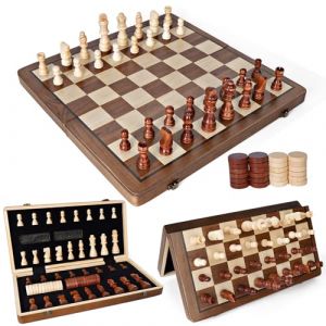 Jeu D'&eacute;checs, 2 en 1 Echiquier Magnetique, Jeu Echec en Bois 39 x 39 cm, Pliable Portable Ensemble D'&eacute;chiquier avec Sac de Rangement, Id&eacute;al pour Enfants et Adultes Lors de F&ecirc;tes et Voyages (NEXXABOLT TRADING LTD, neuf)