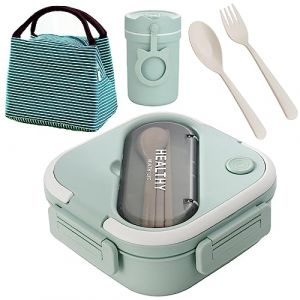 Kelsin Boîtes Bento 1300ml Boîte à Lunch Bento avec 3 Compartiments Boite Bento pour Micro-ondes avec Couverts & Tasse à Soupe e Portable Sac Isolant pour Picnic École Bureau Adultes Enfants (YKX-Tech, neuf)