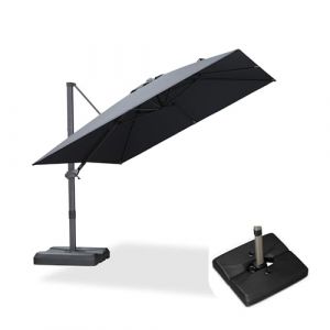 PURPLE LEAF Parasol d&eacute;port&eacute; 3 x 3 m Carr&eacute; avec Pied, Toit &agrave; Rotatif 360&deg;, Contr&ocirc;le de la Hauteur en Douceur, Sans But&eacute;e Fixe, Parasol De Jardin Ext&eacute;rieur, Pour Patio, Gris acier (PURPLE LEAF, neuf)