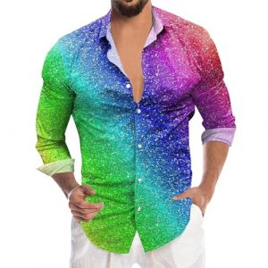 G&eacute;n&eacute;rique Chemise Paillette Homme Disco, T Shirt Homme Manche Longue Disco Deguisement Chemise Serveur Homme Chemise en Cuir Homme Vetement Hippie Deguisement Annees Disco Chemise Jaune Homme (IHUAE, neuf)