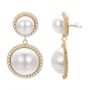 Vissen Boucle D'oreille Perle Pendante Strass Argent 925 Faux Perle Ronde Perles Blanches Boucle D Oreille Plaqu&eacute; Or Piercing Bijoux (vissen, neuf)