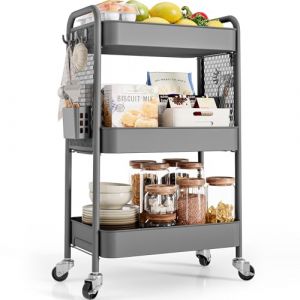 Urackify Chariot de Rangement Utilitaire pour diverses Applications – Chariot à roulettes en métal à 3 Niveaux avec Panneaux perforés, paniers et Crochets pour Un Rangement supplémentaire dans la (urackify, neuf)