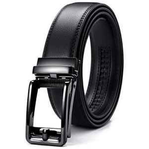 CHAOREN Ceinture à cliquet pour homme 3,5 cm avec boucle coulissante, longueur réglable pour un ajustement parfait, Pistolet – Noir (Chaoren Direct, neuf)