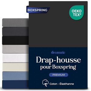 Dreamzie Drap Housse 160 x 200 cm - Coton Extensible Confort Premium | Bonnet Profond 40 cm pour Matelas Épais ou Boxspring | Certifié Oeko-Tex - Gris foncé (BMS France, neuf)