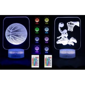 Lot de 2 veilleuses 3D sport pour enfants et adultes, lampe LED avec 16 couleurs, t&eacute;l&eacute;commande et tactile, alimentation USB ou piles, lumi&egrave;re d&eacute;co pour chambre, anniversaire, No&euml;l (Basketball homme) (Bachmarkt, neuf)