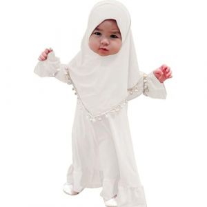 Robe De Priere pour B&eacute;b&eacute; Fille Enfant, Nouveau-n&eacute; Robe de Pri&egrave;re Musulmane Abaya V&ecirc;tements Musulmane pour Fille, Abaya &Agrave; Manches Longue Robe Maxi Islamique Kaftan avec Hijab (hoarse-NU, neuf)