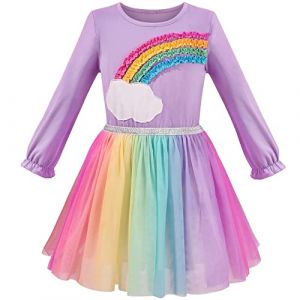 Sunny Fashion Robe Fille Tulle Jupe Arc-en-Ciel Couleur 3D &Eacute;bouriffer Manche Longue 4 Ans (Sunny Fashion Europe, neuf)
