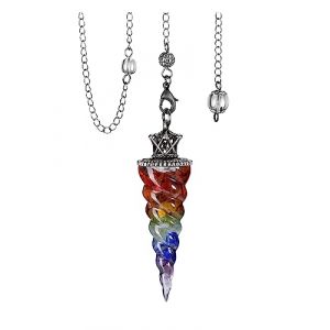 Jovivi Pendule Divinatoire de Radiesthésie en 7 Chakras Pierre Naturelle Pendule Résine Cône pour Reiki, Guérison, Méditation, Yoga, Divination (kaenmis, neuf)