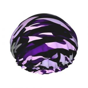 Bonnet de douche imprimé camouflage américain violet pour femme, bonnet de bain réutilisable, bonnet de douche respirant, bonnet de douche réglable (PANGYJ2024, neuf)