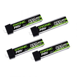 OVONIC Lot de 4 batteries Lipo 80 C 450 mAh 3,8 V avec PH2.0 pour avion radiocommand&eacute;, quadcopt&egrave;re, h&eacute;licopt&egrave;re, drone de course FPV (OVONIC Direct, neuf)