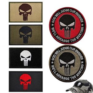 Patch Militaire Punisher Airsoft Motif T&ecirc;te de Mort Personnalis&eacute; - Ecusson Scratch Tactique Lot de 6 avec Crochet et Boucle pour V&ecirc;tements, Sac &agrave; Dos, Casquette (Gurxi, neuf)