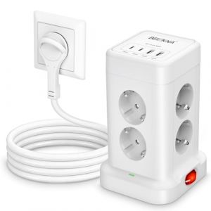 Multiprise avec 4 Ports USB, multiprise 8 Prises, fiche Plate, Protection Contre Les surtensions, Cube multiprise, multiprise avec Interrupteur, Tour de Prise (Beizkna EU, neuf)