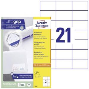 Avery 2100 Etiquettes Autocollantes Multi-usages (21 par Feuille) - 70x42,3mm - Impression Laser - Jet d'Encre - Blanc (3652) (Conrad Electronic France, neuf)
