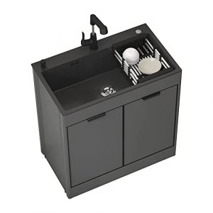 Evier Exterieur Meuble Sous Evier Cuisine Noir &eacute;vier en Acier Inoxydable 304 Evier Cuisine 1 Bac avec &eacute;vier combin&eacute; ensemble d'armoires murales avec robinet et rangement pour int&eacute;rieur ext&eacute;rieur ( Col (PENG'S MALL, neuf)