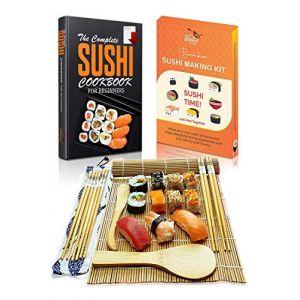 Krista's Kitchen Kit Sushi Maki Complet en Bambou &ndash; Sushi Maker Kit &ndash; 2 Nattes &agrave; rouler en Bambou, 5 Paires de Baguettes, Kit de Pr&eacute;paration de Sushi et eBook (OTRX FR, neuf)