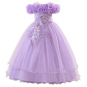SoLu DAY8 Robe Princesse Fille sans Bretelles 7-12 Ans Tulle Robe de Soir&eacute;e Fille C&eacute;r&eacute;monie Cocktail Mariage Chic et Elegant Glamour Pas Cher Confortable Vacances Dress (10 Ans, Light Violet) (SoLu DAY8, neuf)