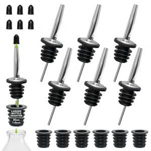 BALTRE 6 pi&egrave;ces Verseur Pour Bouteille avec Adaptateurs, Bec Verseur Huile D'olive avec Capuchons Anti-poussi&egrave;re en Caoutchouc, Bec Verseur Alcool Inoxydable,accessoires de barman (BLMYL, neuf)