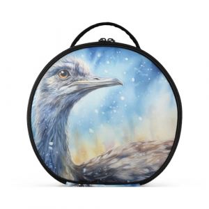 Aquarelle Animal Autruche Cr&eacute;ativit&eacute; Trousse Sac Cosm&eacute;tique Circulaire de Maquillage Pochette Sacs avec Cloisons Amovibles pour Voyage Filles (HULAHULA, neuf)