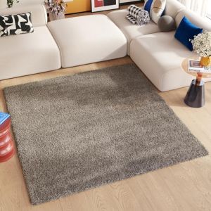 TAPISO Essence Carré Tapis Shaggy Poils Longs Moderne Gris Marron Taupe Moucheté Tapis Salon Chambre Adulte Enfant Descente de Lit Moelleux Super Soft Epais Oeko-TEX 120 x 120 cm (TAPISO-FR, neuf)