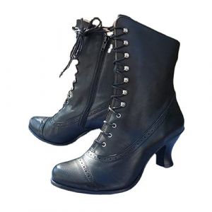 EGSDMNVSQ Bottes à Fermeture éclair à Talon Bloc Femmes Bottes En Cuir à Laçage Punk Gothique Pointues Demi Bottes Classiques Victoriennes Bottines à Talons De Mode Vintage (liyinsheng, neuf)