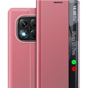 Qissy Coque Note 14 Pro pour Xiaomi Redmi Note 14 Pro Étui Clear View Cover à Rabat Housse Mince Folio Béquille Stand Support Cover pour Xiaomi Redmi Note14 Pro 5g Case (Rose) (Qissy-FR, neuf)