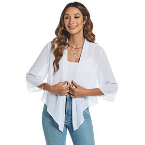 Famrrifuu Femme Boléro Court Gilet Léger Manches 3/4 Boléro Cardigan Élégant Veste Courte Mousseline de Soie,Blanc,M (TengGD, neuf)