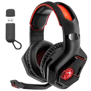 EMPIRE GAMING - WarCry P-W1 Casque Gamer sans Fil WiFi avec Microphone - PS5, PS4, PC, Mac, Xbox, Switch - 2.4 GHz Wireless - Son Stéréo Surround - LED Rouge - 3.5mm Jack (OptimumWay France, neuf)