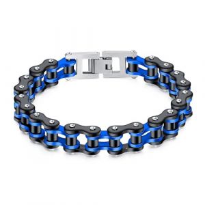 Ockyunoo Bracelet de Vélo pour Homme, Bracelet de Chaîne de Motard en Acier Inoxydable, Bijoux de Chaîne de Lien, pour les Garçons D'hommes (Bleu) (Xyjklur, neuf)