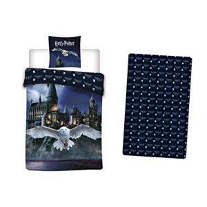 Parure de Lit 3 Pièces Harry Potter, 100% Polyester, Housse de Couette 140x200 cm + Taie d'oreiller 63x63 cm + Drap-Housse Assorti 90x190 cm (LesAccessoires, neuf)