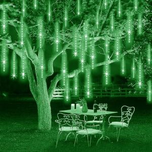 SUAVER Solaire Météores Pluie Lumières 30cm 10 Tube 240LED Guirlande Lumineuse Extérieure Étanche Tubes Lumineux Solaire Pour Fête, Mariage,Noel Arbre Lumineux Pour Fête,Mariage,jardin (Vert) (SUAVER Direct, neuf)