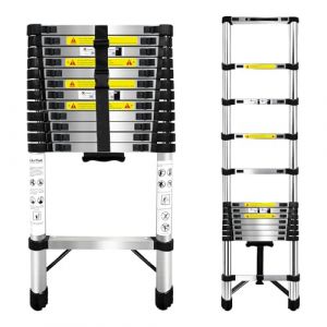 Echelle Telescopique 3,8m de Acier Inoxydable,Escabeau Echelle avec Boucle de s&eacute;curit&eacute;,Escabeau Telescopique Patins antid&eacute;rapants pour Toiture D&eacute;coration et Entretien Charge 150 KG Argent&eacute; (fuzhouhanlianmaoyiyouxiangongsi, neuf)