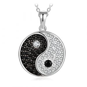 JewelryPalace Collier Yin Yang Pendentif Pierre Naturelle Spinelle Noire Cubique Zircon en Argent Sterling 925 Pour Femme, Ensemble Parure de Bijoux Fille, Collier Chaine Cadeau Anniversaire 45CM (jewelrypalace, neuf)