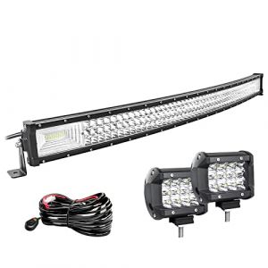 Willpower Barre LED Incurv&eacute;e 107cm 42'' 540W + 2 Phares de Travail 10cm 36W + Faisceau de C&acirc;blage - Bar 12V 24V &Eacute;tanche pour 4x4, Voiture, Camion, Tracteur, Quad, Bateau (gzyizai, neuf)