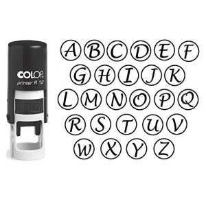 Personnalisé AZ Alphabet Stamp à l'encre noire Stamp Monogram ronde caoutchouc auto encreur initiale COLOP Mini Stamper 12 mm (Vintageandyou, neuf)
