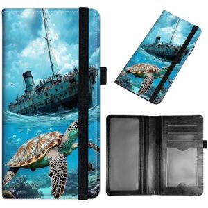GYSYZJDH &Eacute;tui de ch&eacute;quier pour homme et femme, fin en cuir synth&eacute;tique avec blocage RFID, &eacute;l&eacute;gant et durable, Tortues et bateaux, Checkbook Cover (GYSYZJDH, neuf)