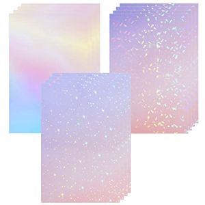 Yoosso Lot de 12 Feuilles de Vinyle Adh&eacute;sif Holographique, 21 x 29,7 cm Vinyl Holographique Papier Autocollant Holographique Transparent A4 pour Artisanat D&eacute;calcomanies D&eacute;corations (3 Motifs) (lishuweiuk, neuf)