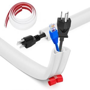 Hengrongshen Cache Cable Sol, Petit Canal de C&acirc;ble Flexible, 1M x 2cm Protege Cable Sol, Goulotte Passe Cable Sol Silicone, Cache Fil &Eacute;lectrique Sol Auto-Adh&eacute;sif pour Tous Les C&acirc;bles(Blanc) (HengRongSh-EU, neuf)
