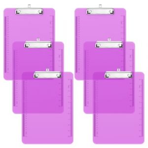 Piasoenc Lot de 6 planchettes &agrave; pince en plastique translucide avec profil bas, porte-bloc violet avec r&egrave;gle, porte-bloc de bureau, fournitures scolaires, format lettre 31,8 x 22,9 cm, violet clair (PASEN-Direct, neuf)