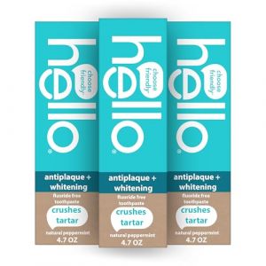 Hello Lot de 3 tubes de p&acirc;te &agrave; dents blanchissante anti-plaque - Sans fluorure - Pour blanchiment du th&eacute; - Avec huile d'arbre &agrave; la menthe poivr&eacute;e naturelle et &agrave; l'huile d'arbre &agrave; th&eacute; - Sans peroxyde, (IBAY GLOBAL LLC, neuf)