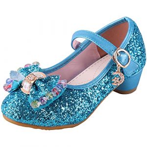 LiUiMiY Chaussure Ballerines Princesse Fille à Talon Paillette pour Déguisement Ceremonie Mariage Carnaval Fête, Bleu, 28 EU (Étiqueter 29) (Hallobin, neuf)