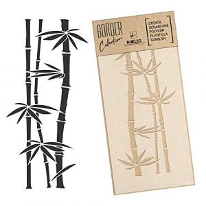 Nakleo Pochoir de Bordure pour Peinture Murale 21x45cm, Mod&egrave;le en Plastique, R&eacute;utilisable, Bambou Feuilles Floral, DIY Bricolage Artisanat D&eacute;coration a Peindre, Tissu Mueble Bois (Nakleo / Stencils / Stickers / Art&Wall Decor, neuf)